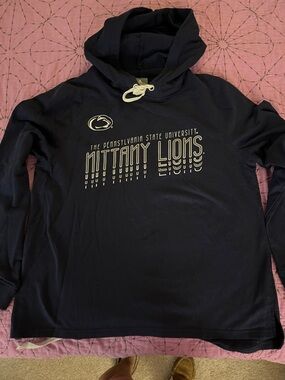 Knights Apparel Navy Long Sleeve Penn State Tee with Hood and White Drawstrings